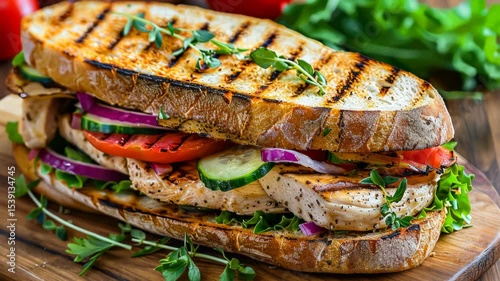 Close-up of sandwich on cutting board
