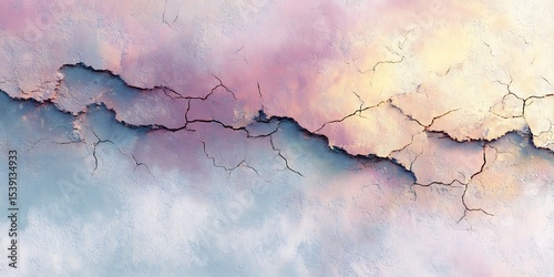 Abstract cracked wall with pastel colors showing texture and pattern in a horizontal format view shot