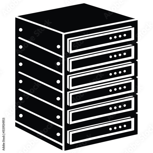 -flat-design-server-rack icon black silhouette vector illustration on transparent background