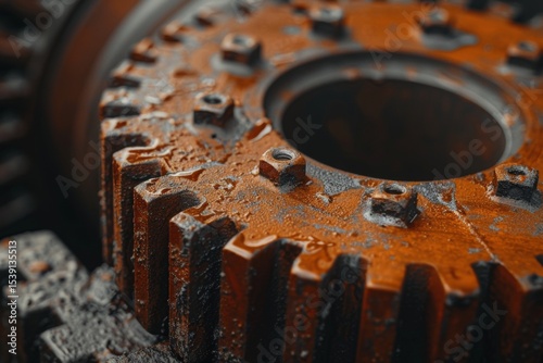 High detail vintage film image of a mechanical gear with shallow depth of field focus