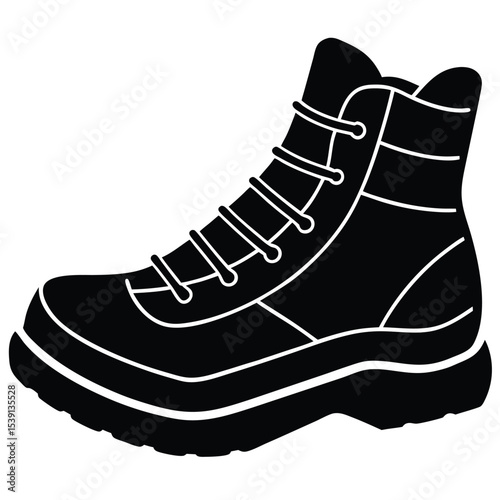 hiking-boot-isometric-view icon black silhouette vector illustration on transparent background