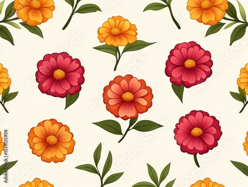 Floral pattern with flowers, branches, and leaves