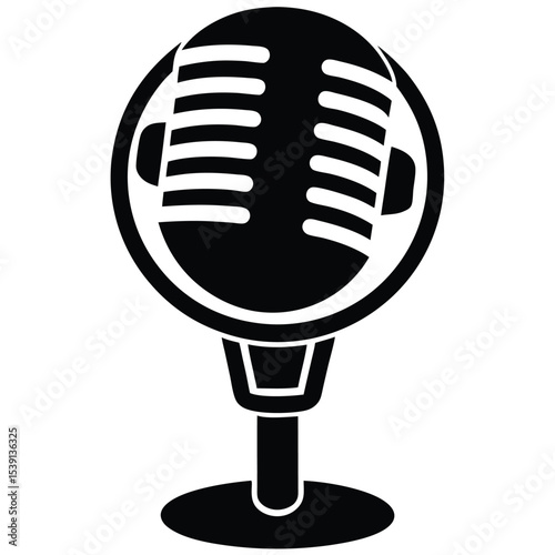 podcast-microphone-3d-style icon black silhouette vector illustration on transparent background