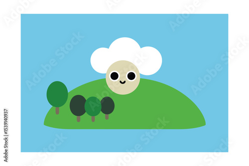 hill with grazing sheep background