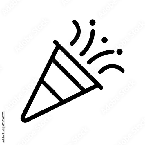Party Popper with Confetti Outline Icon:
Outline style party popper icon with confetti, great for invitations, celebrations, and festive web or print designs.