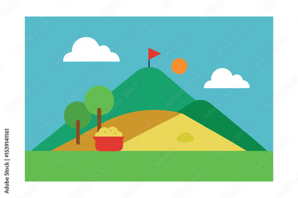 Fototapeta premium flat color hill with picnic scene background