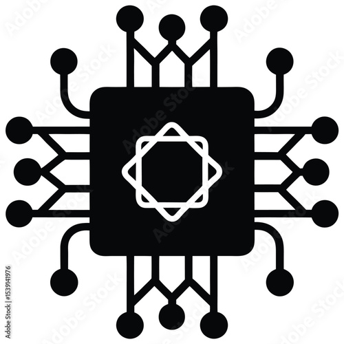 quantum-computing-chip icon black silhouette vector illustration on transparent background