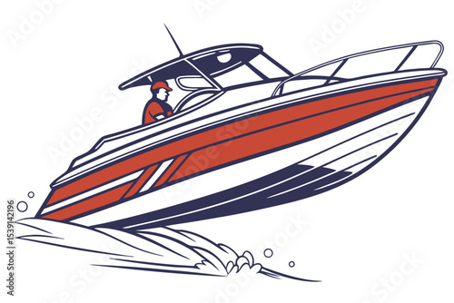 Dynamic Speedboat Illustration with a Person Navigating Through the Water Depicting Nautical Adventures and Thrilling Water Sports