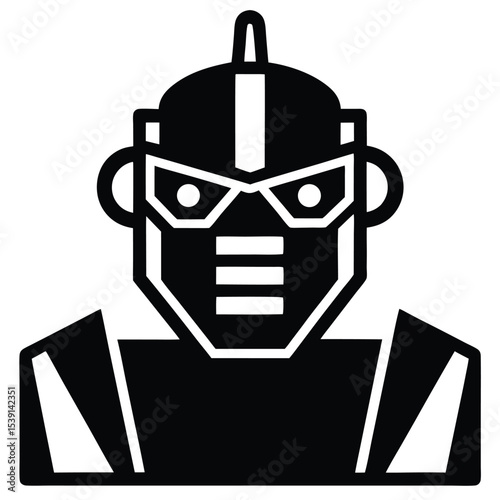 robot-face-in-flat-design icon black silhouette vector illustration on transparent background