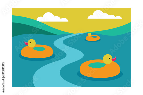 river with ducks riding little inner