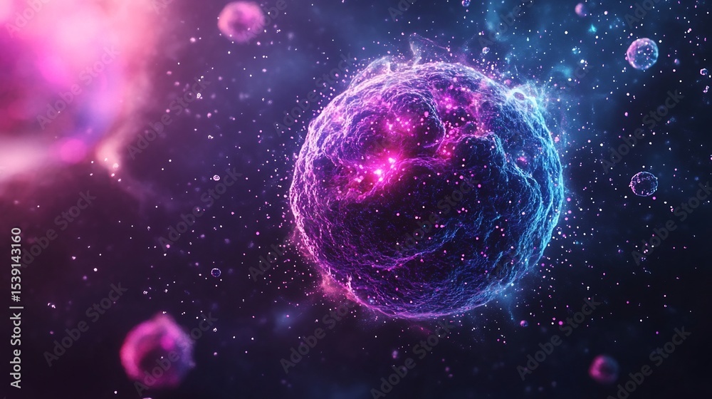 Fototapeta premium Glowing Cosmic Sphere in Vibrant Galactic Landscape