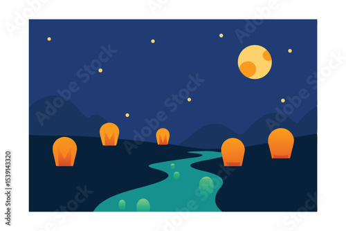 vector illustration of a night landscape