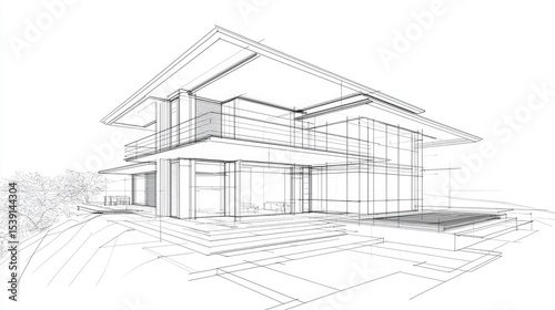 Architectural drawing of a modern house design.
