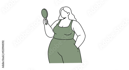 Vector of a woman looking at herself in a hand mirror