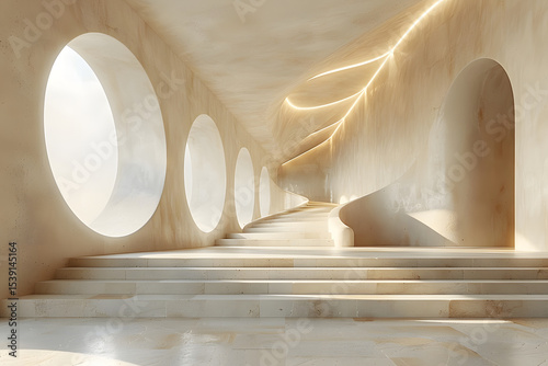 Architectural interior with organic design elements and natural light for modern living or commercial spaces