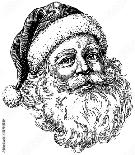 Vintage Santa Claus portrait in black, isolated. 