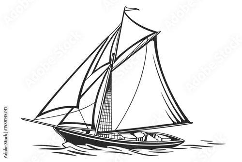 Monochrome Sailing Vessel Gracefully Navigating the Waters A Classic Maritime Scene with Intricate Details and a Timeless Appeal