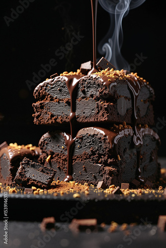 Rich Chocolate Brownies with Dripping Sauce and Crumb Topping