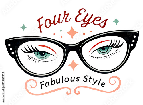 Four Eyes Fabulous Style Cat Eye Glasses Retro 50s Print Sticker