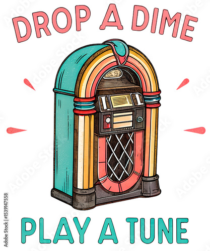 Drop A Dime Jukebox Neon Tune Retro 50s Print Sticker