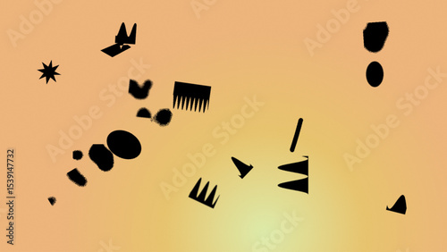 Abstract Composition of Black Shapes on a Warm Orange Gradient Background