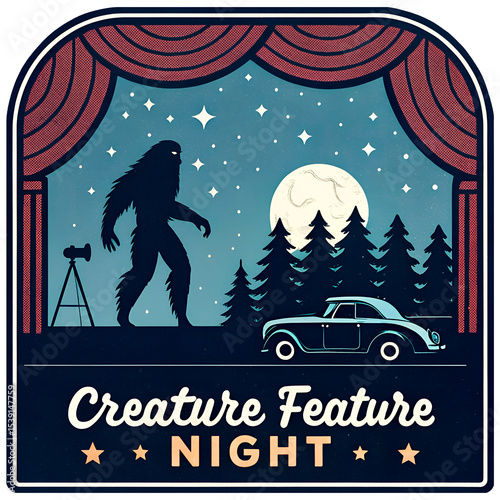 Creature Feature Drive In Movie Monster Retro 50s Print Sticker