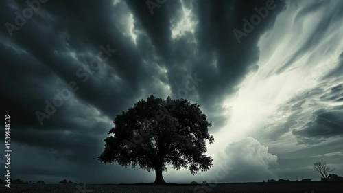 Lone Tree Under Cloudy Sky