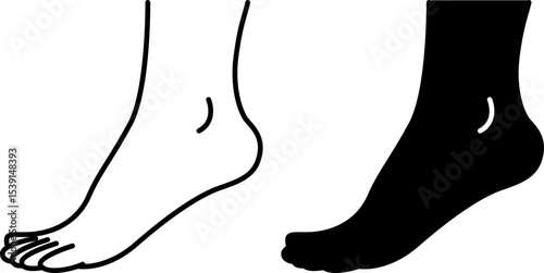 Foot Icons. Black and White Vector Illustration. Medical. Human Lower Leg, Toes. Concept Anatomy