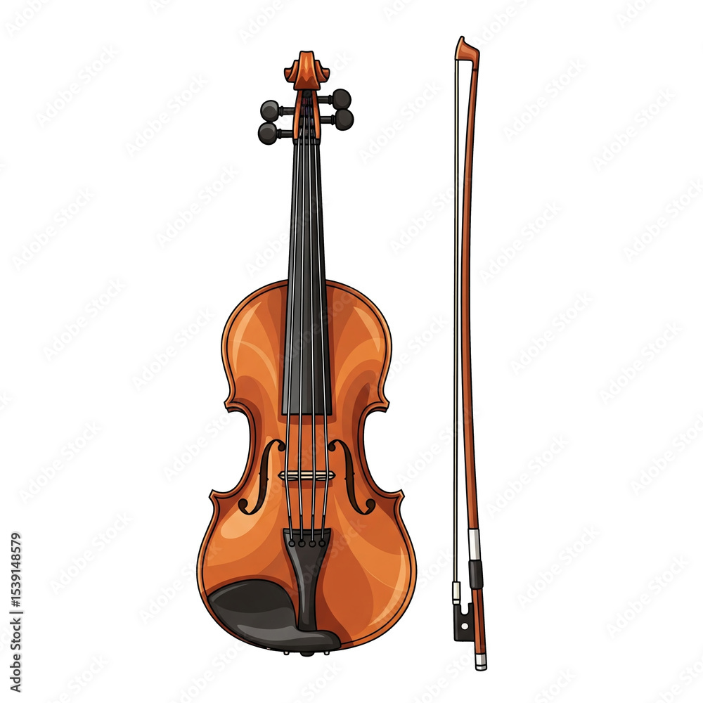 Fototapeta premium Classic Violin and Bow Musical Instrument Illustration