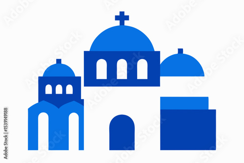 Blue greek church architecture icon illustration