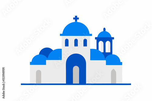 Greek island church flat icon illustration
