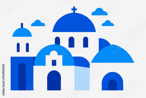 Stylized blue and white greek island architecture