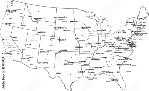 Labeled Map of the United State with Cities 