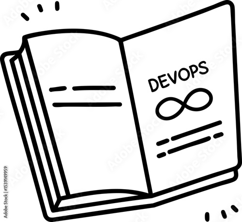DevOps Development Concept. DevOps book illustration with an infinity symbol and minimalistic design.