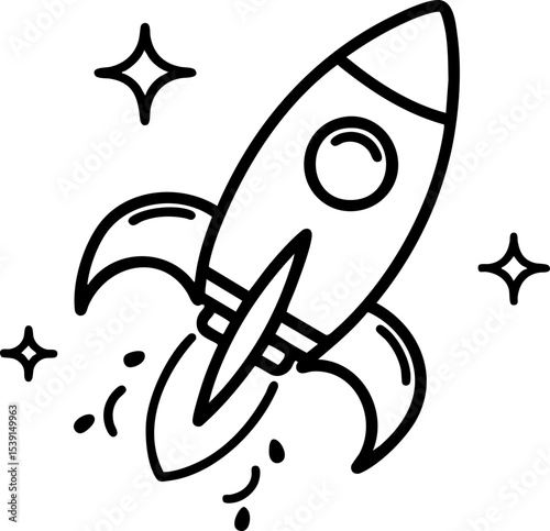 DevOps Development Concept. Rocket launching with stars around it.