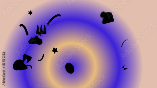 Abstract Cosmic Dance Black Silhouettes on a Gradient Background