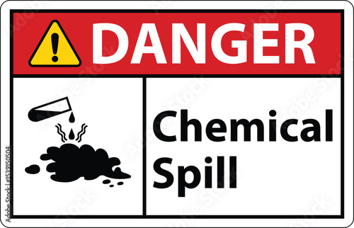 Danger Chemical Spill Sign , logo, badge, icon, sticker, label, emblem, stamp, symbol, black, line, flat vector, isolated illustration.
