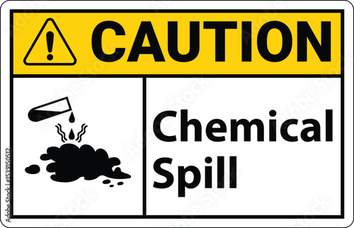 Caution Chemical Spill Sign,  logo, badge, icon, sticker, label, emblem, stamp, symbol, black, line, flat vector, isolated illustration
