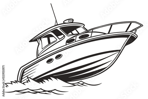 Dynamic Boat Illustration A Striking Black and White Depiction of Maritime Adventure and Nautical Exploration on the Open Water