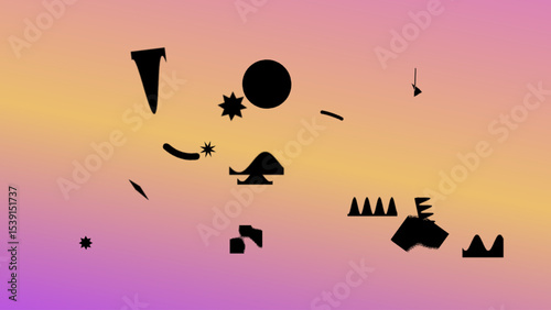Abstract Composition of Black Shapes on a Gradient Background