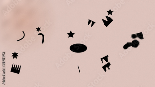 Abstract Composition of Black Shapes on a Pale Pink Background