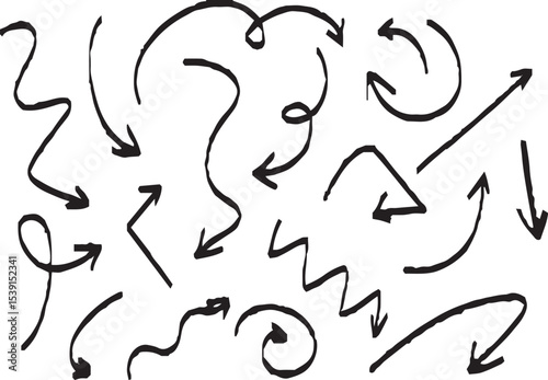 Hand-drawn arrow icon set. A collection of curved