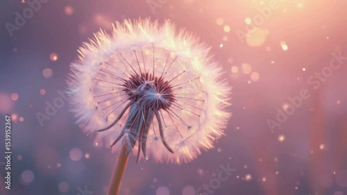 Abstract and dreamy Dandelion Floating in Pastel Light with Sparkling Seeds