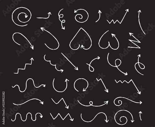 Hand-drawn arrow icon set. A collection of curved