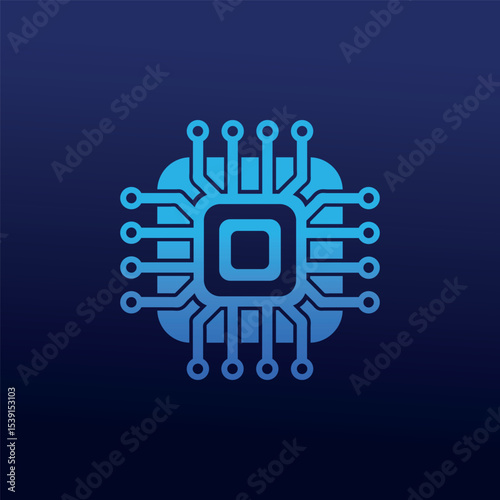 Futuristic Blue Microchip-Inspired Logo Symbolizing Digital Connectivity, Innovation, and Technological Intelligence