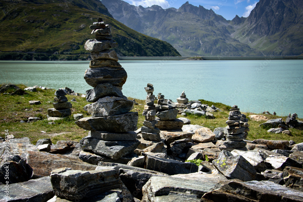 Αυτοκόλλητο Rocks arranged in a Zen style on a rock usually signify a form of meditation and striving for inner balance