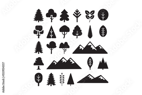 Forest Mountain Tree Icons Set