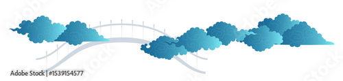 Qixi Festival magpie bridge, fluffy clouds illustration, isolated vector. Hand drawn flat style design. Traditional Chinese holiday clip art element. China Valentines Day