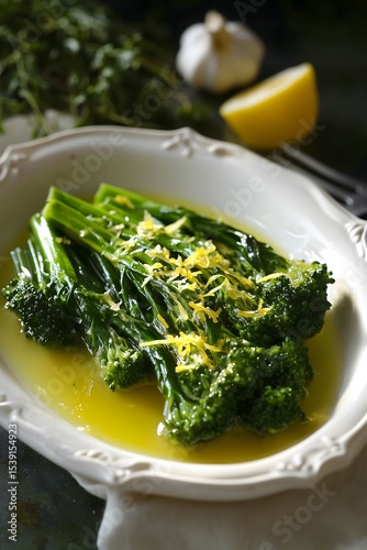 steamed broccoli florets, melted garlic