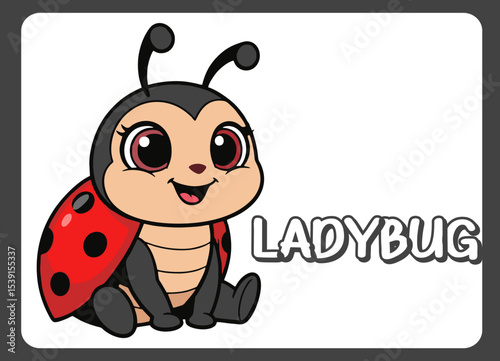 Cute little  ladybug  happy smile cartoon illustration.